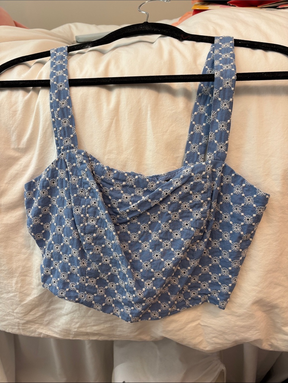 Lulu's Blue Floral Eyelet Crop Top